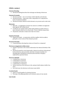 CVB101 – Lecture 3 Chemical Bonding • Chemical bonding