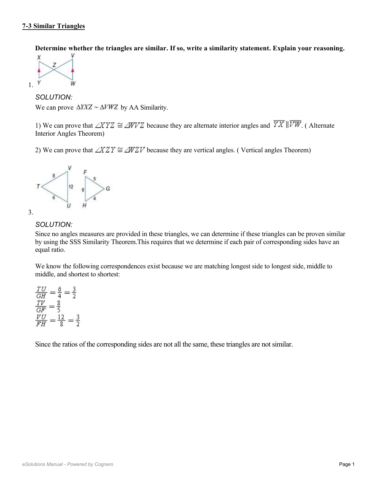 7 3 Similar Triangles P483 1 15 Odd 16 21 23 27