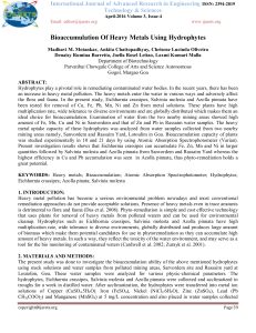 Bioaccumulation Of Heavy Metals Using Hydrophytes