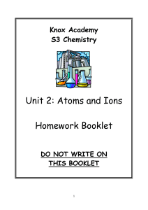 Unit 2: Atoms and Ions Homework Booklet