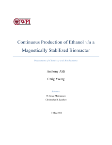 Continuous Production of Ethanol via a Magnetically Stabilized