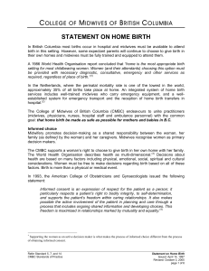 statement on home birth - College Of Midwives Of British Columbia