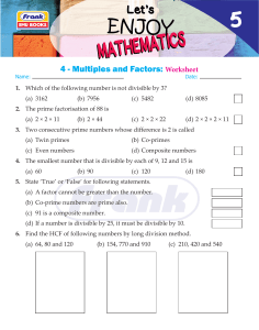 4 - Multiples and Factors: Worksheet