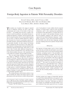 Foreign Body Ingestion - Department of Psychiatry