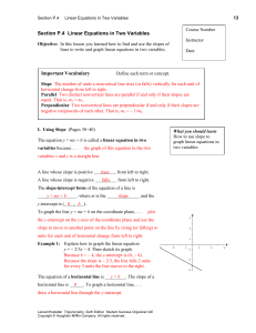 Section P.4 Linear Equations in Two Variables Important Vocabulary