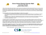 Clover School District Summer Math Learning Packet Students