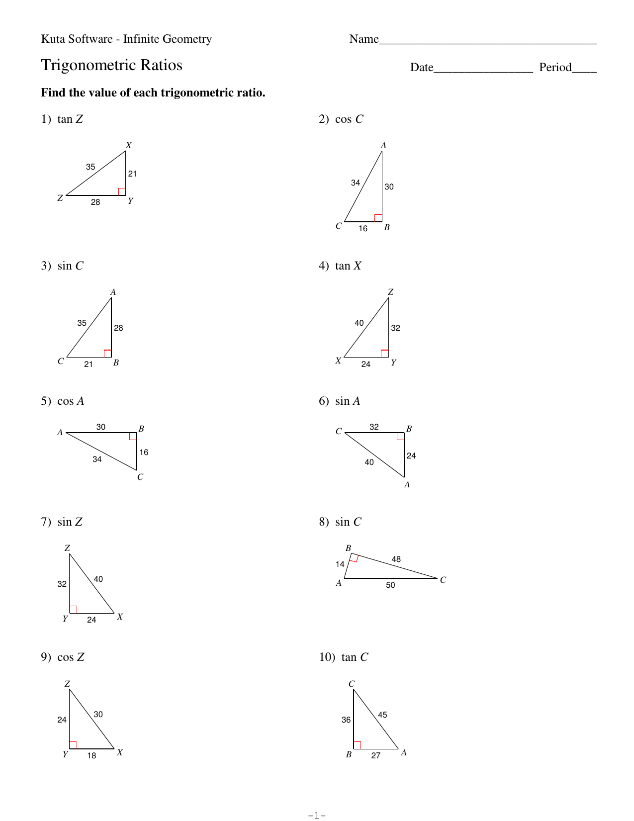 20-Trigonometric Ratios With Regard To Trigonometric Ratios Worksheet Answers