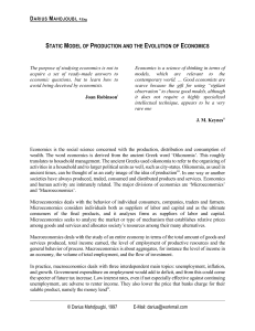 static model of production and the evolution of economics