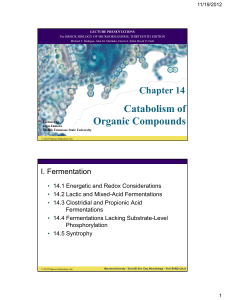 Catabolism of Organic Compounds Chapter 14