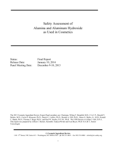 Safety Assessment Of Alumina And Aluminum Hydroxide As Used