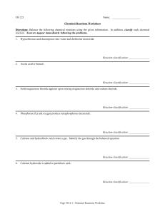 CH 221 Chemical Reactions Worksheet