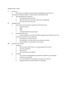 Biology Chapter 7 Notes I. Cell Theory A. Discovered since 1600 by