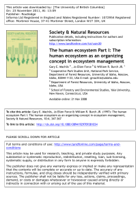 The human ecosystem Part I: The human ecosystem as an