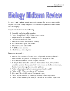 Biology Midterm Review Sheet- 2016