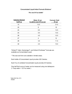 Concentrated Liquid Infant Formula Dilutions