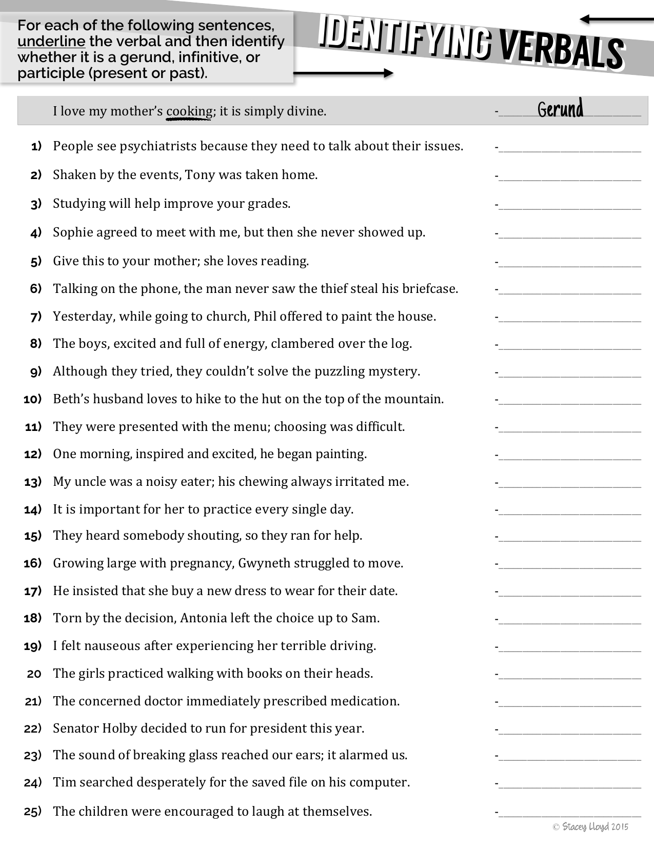 Gerund Phrase Worksheet With Answers