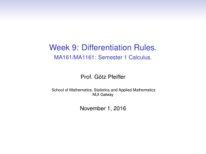 Week 9: Differentiation Rules. - MA161/MA1161: Semester 1 Calculus.