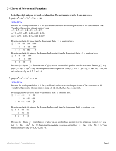 2-4 Zeros of Polynomial Functions