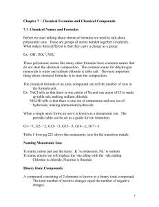 Chapter 7 – Chemical Formulas and Chemical