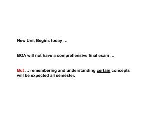 New Unit Begins today … BOA will not have a comprehensive final