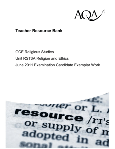 A-level Religious Studies Candidate exam responses RST3A