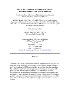 Diet in the Prevention and Control of Obesity, Insulin Resistance