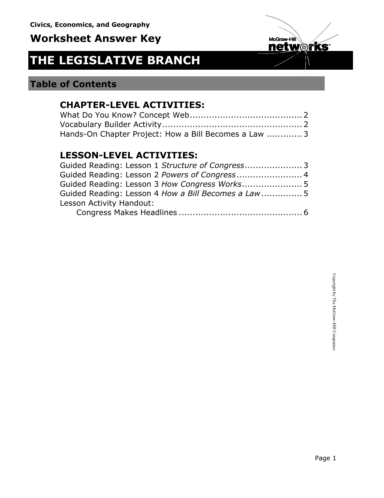 Legislative Branch Of The United States Government Chart Answers