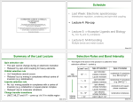 Schedule • Last Week: Electronic spectroscopy • Last Week