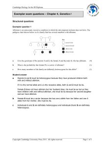 Exemplar exam questions – Chapter 4, Genetics I