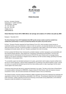 PRESS RELEASE Green Business Forum 2014: €600 billion net savings