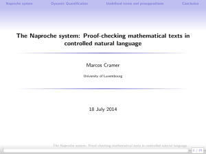 The Naproche system: Proof-checking mathematical texts in