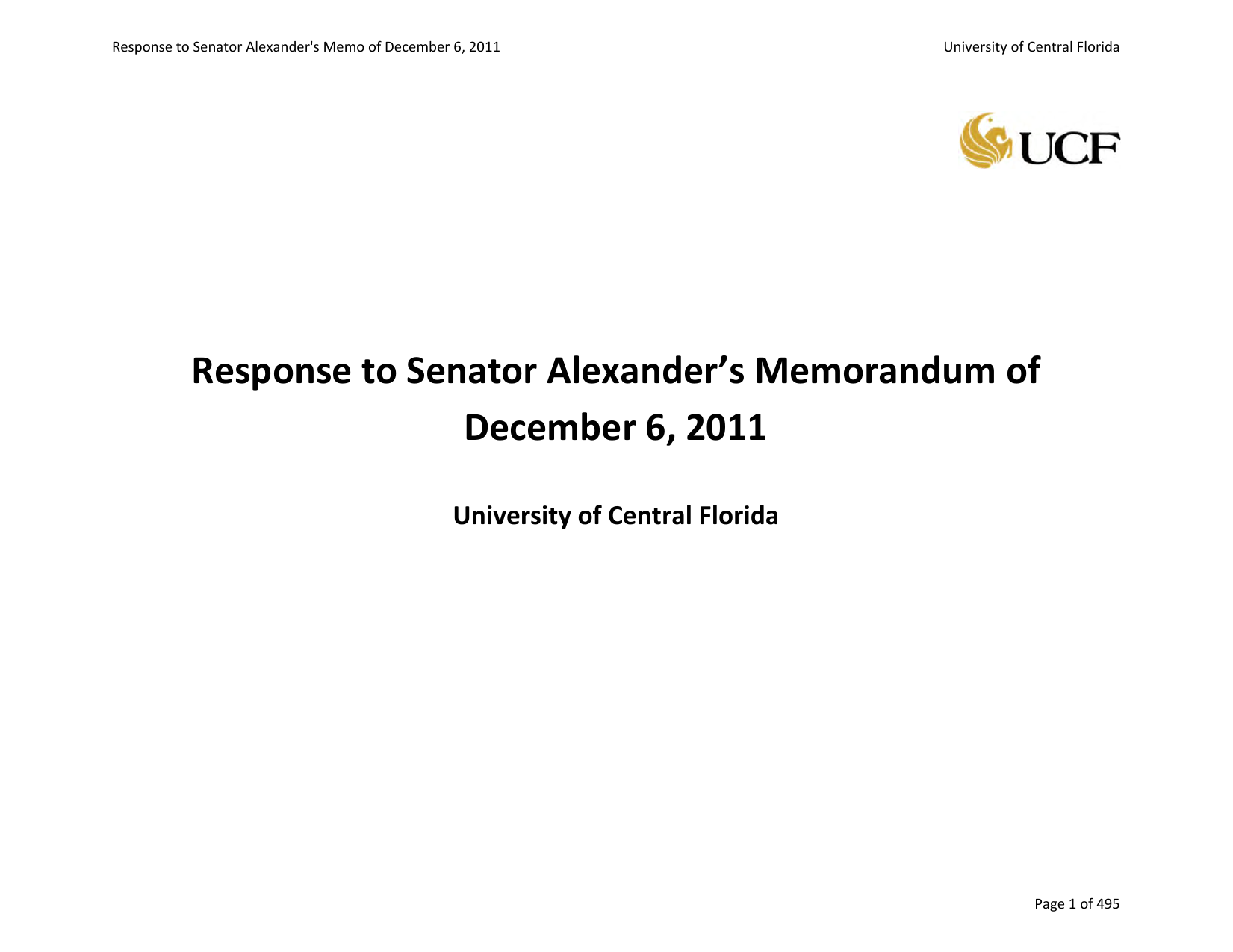 Response to Senator Alexander`s Memorandum of December 6, 2011