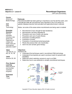 Objective 2.1 Lesson D Recombinant Organisms