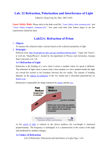 Lab. 22 Refraction, Polarization and Interference of Light Lab22A
