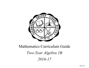 HS Two-Year Algebra 1B Pacing Topic 7A 2016-17