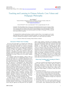 Teaching and Learning in Chinese Schools: Core Values and