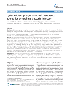 Lysis-deficient phages as novel therapeutic agents for controlling
