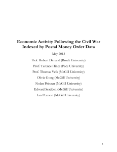 Economic Activity Following the Civil War Indexed by Postal Money