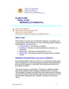 FLUID FLOW IDEAL FLUID BERNOULLI`S PRINCIPLE