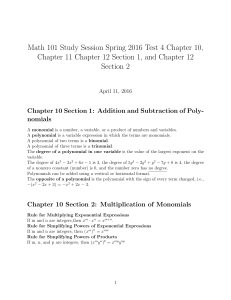 Math 101 Study Session Spring 2016 Test 4 Chapter 10, Chapter 11