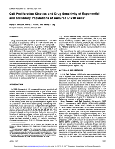 Cell Proliferation Kinetics and Drug Sensitivity of