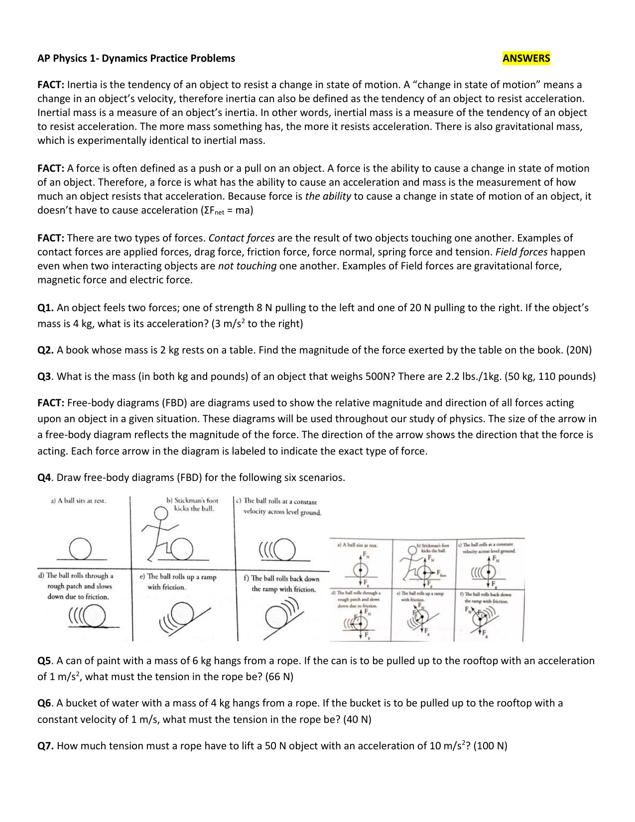 Dynamics friction worksheet answers