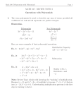 MATH 108 – REVIEW TOPIC 3 Operations with Polynomials I. The