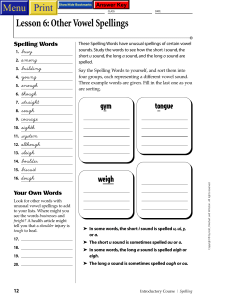 Lesson 6: Other Vowel Spellings