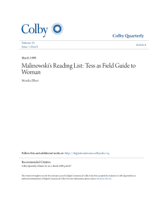 Malinowski`s Reading List: Tess as Field Guide to Woman