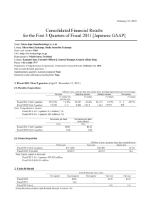 Consolidated Financial Results for the First 3 Quarters of Fiscal 2011