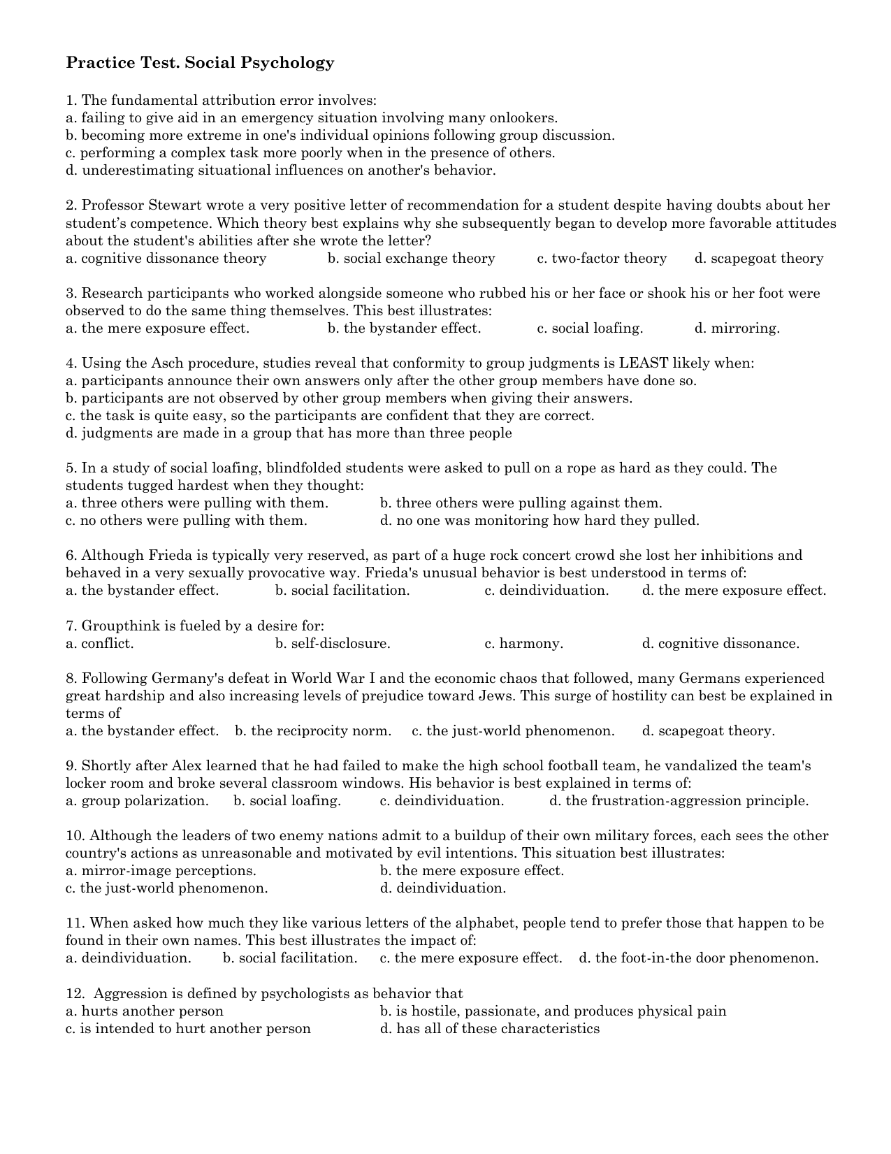 Practice Test Social Psychology