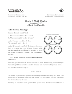 Grade 6 Math Circles Clock Arithmetic The Clock Analogy