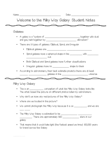 Welcome to the Milky Way Galaxy: Student Notes