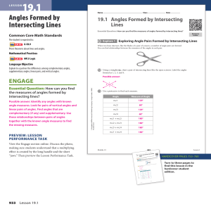 19.1 Angles Formed by Intersecting Lines